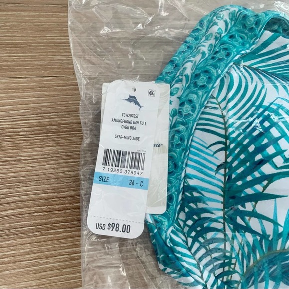 Tommy Bahama Amongst Fronds Underwire Full Coverage Bra Bikini Top in Ming Jade - Picture 6 of 7